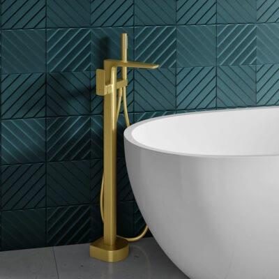 Pure Brushed Brass Floor Standing Bath Shower Mixer